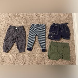 9 month assortment of bottoms (joggers, pajama leggings and 2 pairs of shorts)
